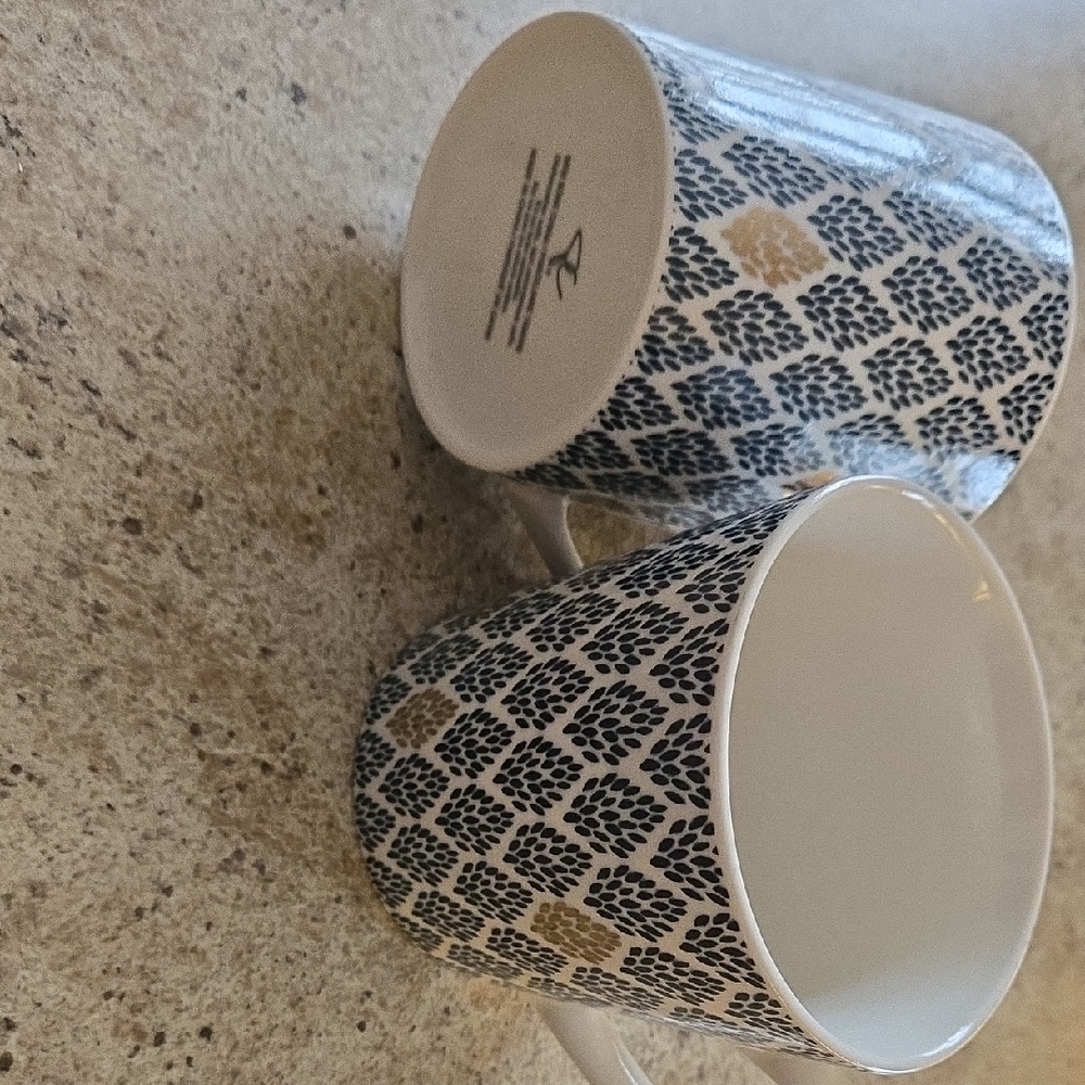 Patterned Ceramic Mugs With Gold And Blue Jade